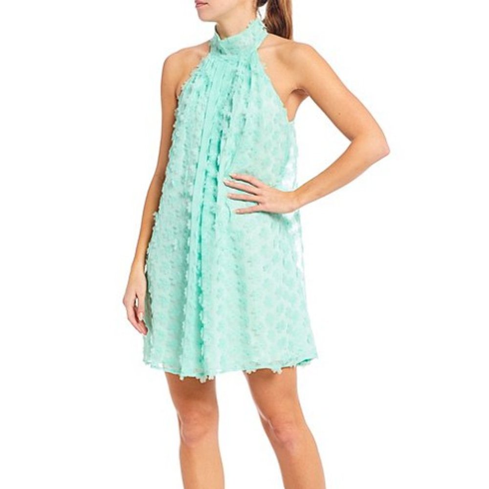 Belle Badgley Mischka Mint Mock Neck Floral  dress
